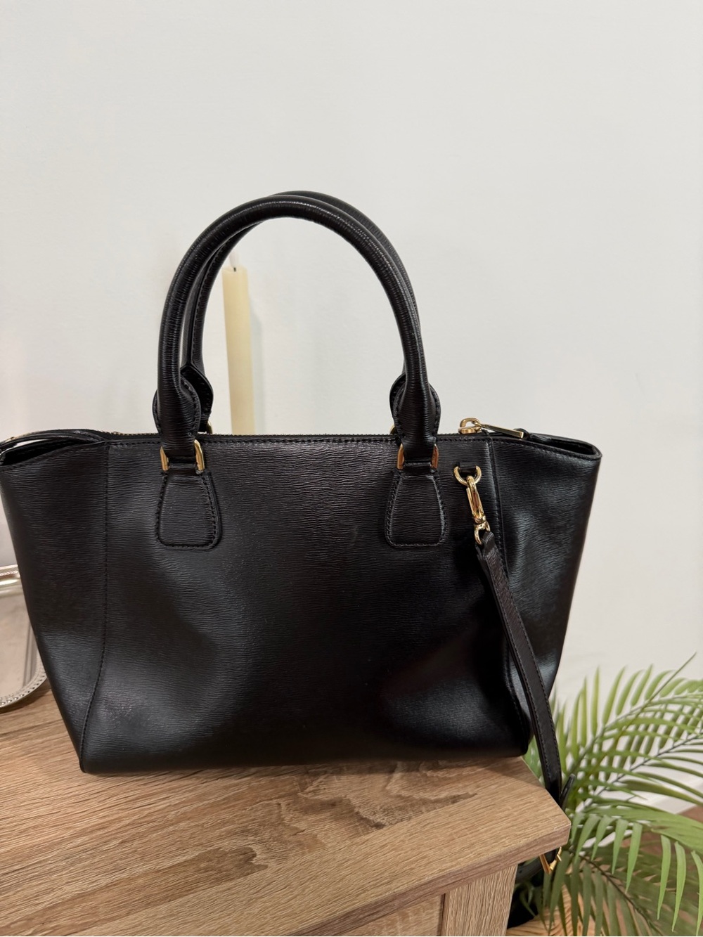 Lauren Ralph Lauren Stefanie II Black Leather Satchel Tote Crossbody Bag Classic - Picture 2 of 7